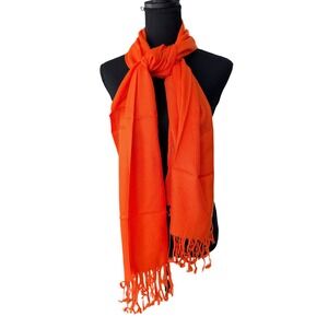 Luxury 100% Cashmere Scarf Wrap Vibrant Orange Ultra Soft Wrap Festival Colorful